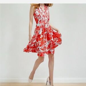 Floral Red and White Women's Dress
